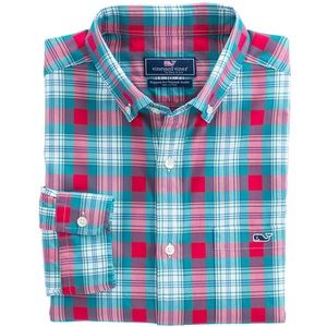 Mens Vineyard Vines Xl Green and Red Elmwood Plaid Classic Tucker Shirt